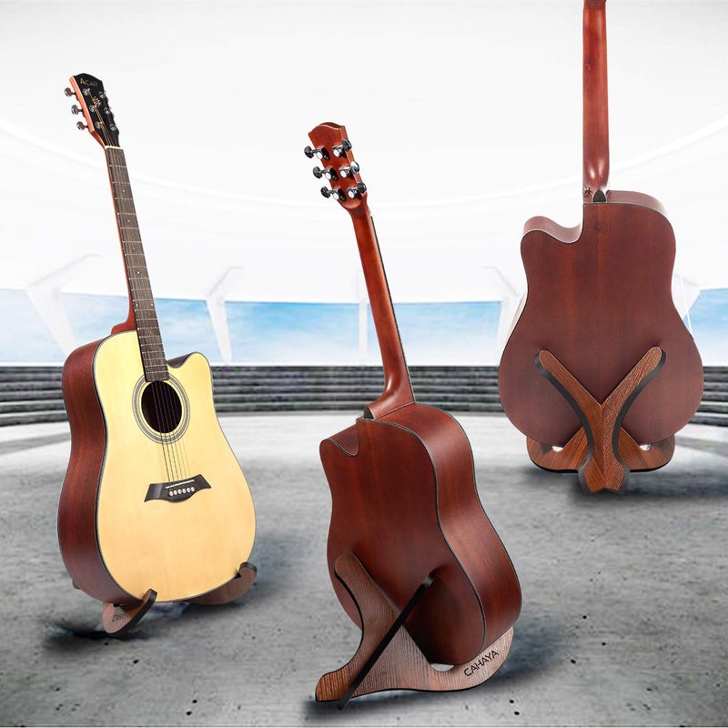 CAHAYA Guitar Stand Wooden Floor Guitar Stand Thicken Plywood X-Frame Style Portable String Instrument Holder with Soft Leather Edges for Acoustic Classical Bass Guitars (Acoustic Guitar Stand) CY0180 - Image 2